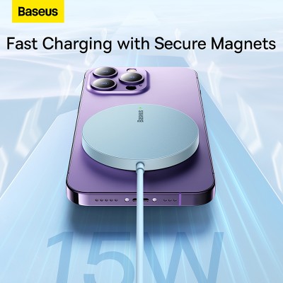Беспроводное зарядное устройство BASEUS Simple Mini3 Magnetic Wireless Charger + Кабель Type-C, 2A, 15W, синий Беспроводное зарядное устройство BASEUS Simple Mini3 Magnetic Wireless Charger + Кабель Type-C, 2A, 15W, синий