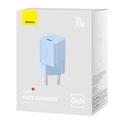 Зарядное устройство BASEUS GaN5 Fast Charger(mini) USB-C, 3A, 30W, синий Зарядное устройство BASEUS GaN5 Fast Charger(mini) USB-C, 3A, 30W, синий