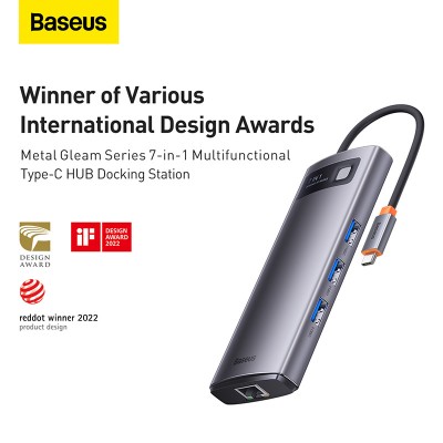 Переходник/Адаптер BASEUS Starjoy Series 7-in-1, Разветвитель, Type-C - 3xUSB3.0+ 2*HDMI+PD+RJ45, серый Переходник/Адаптер BASEUS Starjoy Series 7-in-1, Разветвитель, Type-C - 3xUSB3.0+ 2*HDMI+PD+RJ45, серый