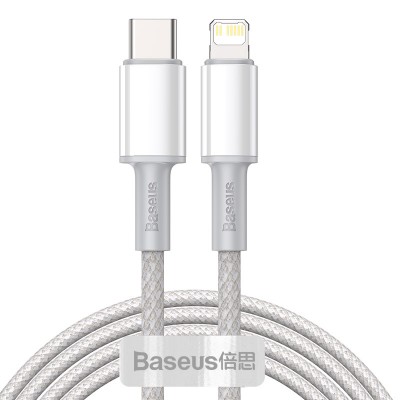 Кабель USB-C BASEUS High Density Braided, Type-C - Lightning, 20W, 2 м, белый Кабель USB-C BASEUS High Density Braided, Type-C - Lightning, 20W, 2 м, белый