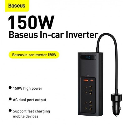 Автомобильный инвертор BASEUS In-car Inverter CN/EU, черный, 150W Автомобильный инвертор BASEUS In-car Inverter CN/EU, черный, 150W