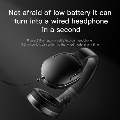 Беспроводные наушники BASEUS Encok D02 Pro, Bluetooth + AUX, 450 мАч, черный, кабель AUX+Type-C Беспроводные наушники BASEUS Encok D02 Pro, Bluetooth + AUX, 450 мАч, черный, кабель AUX+Type-C