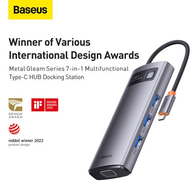 Переходник/Адаптер BASEUS Starjoy Series 7-in-1, Разветвитель, Type-C - 3xUSB3.0+ HDMI+PD+RJ45+VGA, серый Переходник/Адаптер BASEUS Starjoy Series 7-in-1, Разветвитель, Type-C - 3xUSB3.0+ HDMI+PD+RJ45+VGA, серый