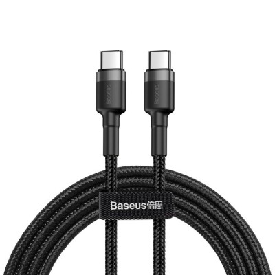 Кабель USB-C BASEUS Cafule, Type-C - Type-C, 3A, 2 м, серый+черный Кабель USB-C BASEUS Cafule, Type-C - Type-C, 3A, 2 м, серый+черный
