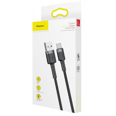 Кабель USB BASEUS Cafule, USB - Type-C, 2А, 2 м, серый+черный Кабель USB BASEUS Cafule, USB - Type-C, 2А, 2 м, серый+черный