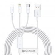 Кабель USB BASEUS Superior Series Fast Charging, USB - MicroUSB+Type-C+Lightning, 3.5A, 1.5 м, белый