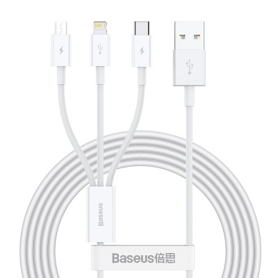 Кабель USB BASEUS Superior Series Fast Charging, USB - MicroUSB+Type-C+Lightning, 3.5A, 1.5 м, белый Кабель USB BASEUS Superior Series Fast Charging, USB - MicroUSB+Type-C+Lightning, 3.5A, 1.5 м, белый