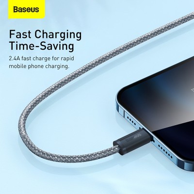 Кабель USB BASEUS Dynamic Series Fast Charging, USB - Lightning, 2.4А, 2 м, серый шифер Кабель USB BASEUS Dynamic Series Fast Charging, USB - Lightning, 2.4А, 2 м, серый шифер