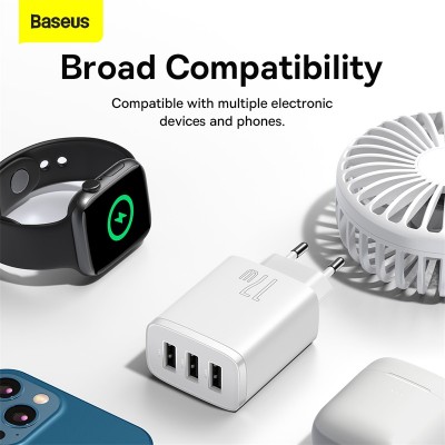 Зарядное устройство BASEUS Compact Charger 3U 3*USB, 3.4A, 17W, белый Зарядное устройство BASEUS Compact Charger 3U 3*USB, 3.4A, 17W, белый