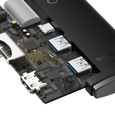 Переходник/Адаптер BASEUS Lite Series 6-Port, Разветвитель, Type-C - 2*USB3.0+HDMI+Type-C Data+SD/TF, черный Переходник/Адаптер BASEUS Lite Series 6-Port, Разветвитель, Type-C - 2*USB3.0+HDMI+Type-C Data+SD/TF, черный