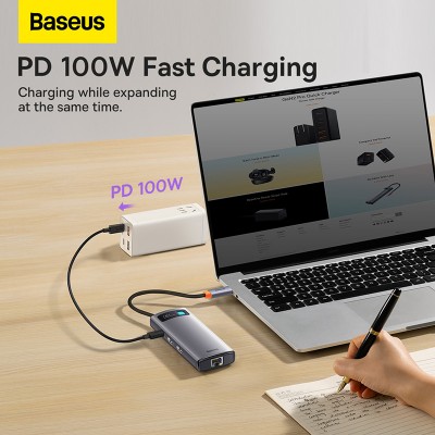 Переходник/Адаптер BASEUS Starjoy Series 7-in-1, Разветвитель, Type-C - 3xUSB3.0+ 2*HDMI+PD+RJ45, серый Переходник/Адаптер BASEUS Starjoy Series 7-in-1, Разветвитель, Type-C - 3xUSB3.0+ 2*HDMI+PD+RJ45, серый