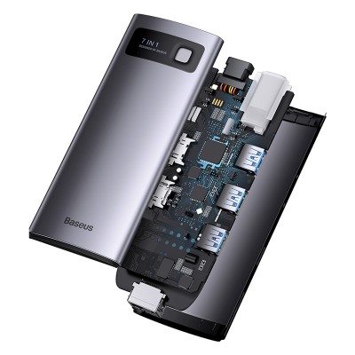 Переходник/Адаптер BASEUS Starjoy Series 7-in-1, Разветвитель, Type-C - 3xUSB3.0+ 2*HDMI+PD+RJ45, серый Переходник/Адаптер BASEUS Starjoy Series 7-in-1, Разветвитель, Type-C - 3xUSB3.0+ 2*HDMI+PD+RJ45, серый