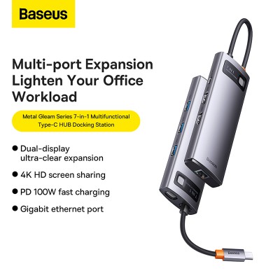 Переходник/Адаптер BASEUS Starjoy Series 7-in-1, Разветвитель, Type-C - 3xUSB3.0+ 2*HDMI+PD+RJ45, серый Переходник/Адаптер BASEUS Starjoy Series 7-in-1, Разветвитель, Type-C - 3xUSB3.0+ 2*HDMI+PD+RJ45, серый