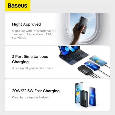 Портативный аккумулятор BASEUS Bipow Pro Digital Display Fast Charge 22.5W Overseas Edition, 3A, 20000 мА⋅ч, черный Портативный аккумулятор BASEUS Bipow Pro Digital Display Fast Charge 22.5W Overseas Edition, 3A, 20000 мА⋅ч, черный