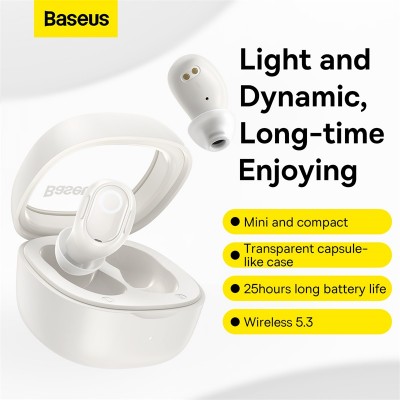 Беспроводные наушники BASEUS WM02, Bluetooth, 40 мАч, белый Беспроводные наушники BASEUS WM02, Bluetooth, 40 мАч, белый