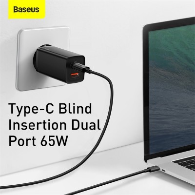 Зарядное устройство BASEUS GaN2 lite USB+USB-C, 3A, 65W, черный Зарядное устройство BASEUS GaN2 lite USB+USB-C, 3A, 65W, черный
