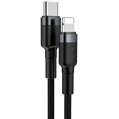 Кабель USB-C BASEUS Cafule, Type-C - Lightning, 2.4А, 18W, 1 м, серый+черный Кабель USB-C BASEUS Cafule, Type-C - Lightning, 2.4А, 18W, 1 м, серый+черный