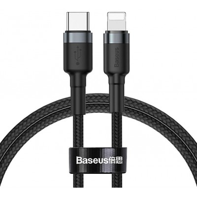Кабель USB-C BASEUS Cafule, Type-C - Lightning, 2.4А, 18W, 1 м, серый+черный Кабель USB-C BASEUS Cafule, Type-C - Lightning, 2.4А, 18W, 1 м, серый+черный