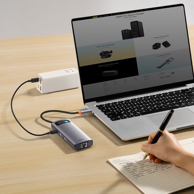 Переходник/Адаптер BASEUS Starjoy Series 7-in-1, Разветвитель, Type-C - 3xUSB3.0+ 2*HDMI+PD+RJ45, серый Переходник/Адаптер BASEUS Starjoy Series 7-in-1, Разветвитель, Type-C - 3xUSB3.0+ 2*HDMI+PD+RJ45, серый