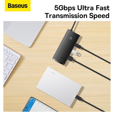 Переходник/Адаптер BASEUS Lite Series 6-Port, Разветвитель, Type-C - 2*USB3.0+HDMI+Type-C Data+SD/TF, черный Переходник/Адаптер BASEUS Lite Series 6-Port, Разветвитель, Type-C - 2*USB3.0+HDMI+Type-C Data+SD/TF, черный