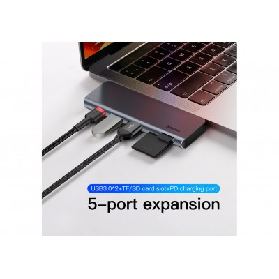 Переходник/Адаптер BASEUS UCN3266, Разветвитель, Type-C - 2xUSB3.0 + HDMI + PD + TF/SD, серый Переходник/Адаптер BASEUS UCN3266, Разветвитель, Type-C - 2xUSB3.0 + HDMI + PD + TF/SD, серый