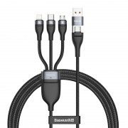 Кабель USB-C BASEUS Flash Series Two-for-three, USB/Type-C - MicroUSB+Type-C+Lightning, 2.4А, 1,2м, серый+черный