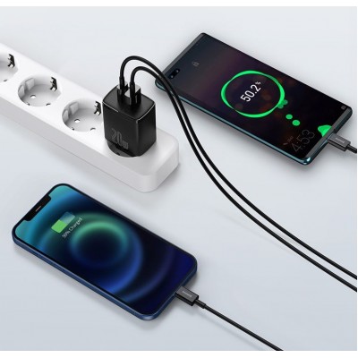 Зарядное устройство BASEUS Compact Quick Charger USB+Type-C, 3A, 20W, черный Зарядное устройство BASEUS Compact Quick Charger USB+Type-C, 3A, 20W, черный