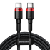 Кабель USB-C BASEUS Cafule, Type-C - Type-C, 5A, 100W, 2 м, красный+черный Кабель USB-C BASEUS Cafule, Type-C - Type-C, 5A, 100W, 2 м, красный+черный