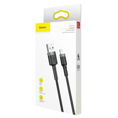 Кабель USB BASEUS Cafule, USB - Lightning, 1.5А, 2 м, серый+черный Кабель USB BASEUS Cafule, USB - Lightning, 1.5А, 2 м, серый+черный