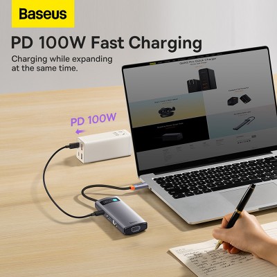 Переходник/Адаптер BASEUS Starjoy Series 7-in-1, Разветвитель, Type-C - 3xUSB3.0+ HDMI+PD+RJ45+VGA, серый Переходник/Адаптер BASEUS Starjoy Series 7-in-1, Разветвитель, Type-C - 3xUSB3.0+ HDMI+PD+RJ45+VGA, серый