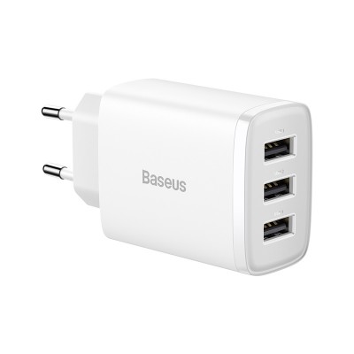 Зарядное устройство BASEUS Compact Charger 3U 3*USB, 3.4A, 17W, белый Зарядное устройство BASEUS Compact Charger 3U 3*USB, 3.4A, 17W, белый