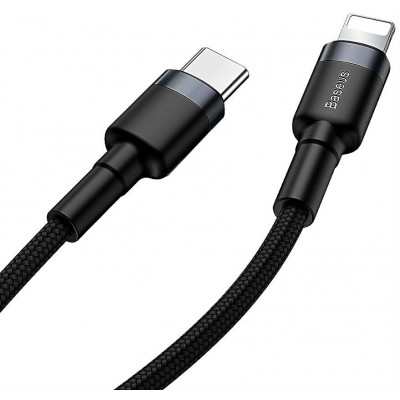 Кабель USB-C BASEUS Cafule, Type-C - Lightning, 2.4А, 18W, 1 м, серый+черный Кабель USB-C BASEUS Cafule, Type-C - Lightning, 2.4А, 18W, 1 м, серый+черный