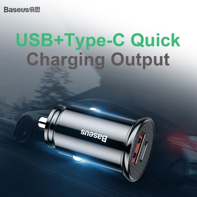 Автомобильное зарядное устройство BASEUS Squre Metal PPS, USB+USB-C, 5A, 30W, черный, быстрая зарядка Автомобильное зарядное устройство BASEUS Squre Metal PPS, USB+USB-C, 5A, 30W, черный, быстрая зарядка