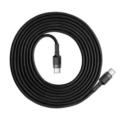 Кабель USB-C BASEUS Cafule, Type-C - Type-C, 3A, 2 м, серый+черный Кабель USB-C BASEUS Cafule, Type-C - Type-C, 3A, 2 м, серый+черный