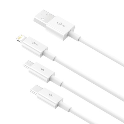 Кабель USB BASEUS Superior Series Fast Charging, USB - MicroUSB+Type-C+Lightning, 3.5A, 1.5 м, белый Кабель USB BASEUS Superior Series Fast Charging, USB - MicroUSB+Type-C+Lightning, 3.5A, 1.5 м, белый