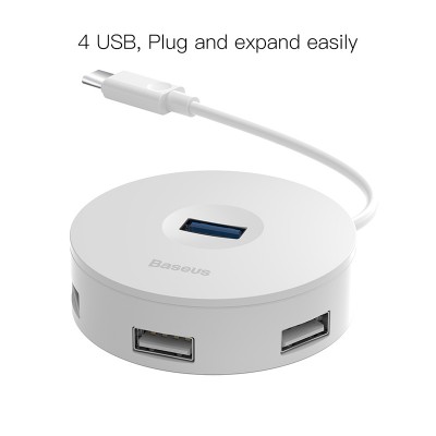Переходник/Адаптер BASEUS Round Box, Разветвитель, Type-C - 1xUSB3.0 + 3xUSB2.0, 25 см, белый Переходник/Адаптер BASEUS Round Box, Разветвитель, Type-C - 1xUSB3.0 + 3xUSB2.0, 25 см, белый