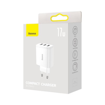 Зарядное устройство BASEUS Compact Charger 3U 3*USB, 3.4A, 17W, белый Зарядное устройство BASEUS Compact Charger 3U 3*USB, 3.4A, 17W, белый
