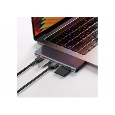 Переходник/Адаптер BASEUS UCN3266, Разветвитель, Type-C - 2xUSB3.0 + HDMI + PD + TF/SD, серый Переходник/Адаптер BASEUS UCN3266, Разветвитель, Type-C - 2xUSB3.0 + HDMI + PD + TF/SD, серый