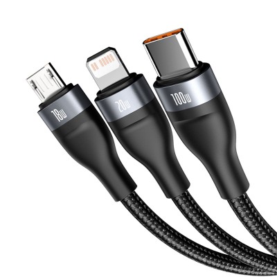 Кабель USB-C BASEUS Flash Series Two-for-three, USB/Type-C - MicroUSB+Type-C+Lightning, 2.4А, 1,2м, серый+черный Кабель USB-C BASEUS Flash Series Two-for-three, USB/Type-C - MicroUSB+Type-C+Lightning, 2.4А, 1,2м, серый+черный