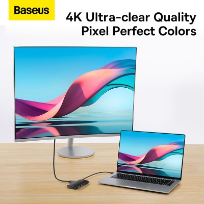 Переходник/Адаптер BASEUS Lite Series 6-Port, Разветвитель, Type-C - 2*USB3.0+HDMI+Type-C Data+SD/TF, черный Переходник/Адаптер BASEUS Lite Series 6-Port, Разветвитель, Type-C - 2*USB3.0+HDMI+Type-C Data+SD/TF, черный