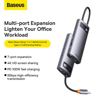 Переходник/Адаптер BASEUS Starjoy Series 7-in-1, Разветвитель, Type-C - 3xUSB3.0+ HDMI+PD+RJ45+VGA, серый Переходник/Адаптер BASEUS Starjoy Series 7-in-1, Разветвитель, Type-C - 3xUSB3.0+ HDMI+PD+RJ45+VGA, серый