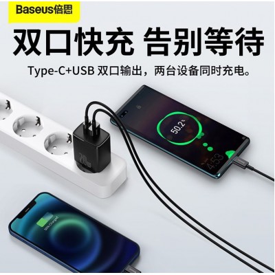Зарядное устройство BASEUS Compact Quick Charger USB+Type-C, 3A, 20W, черный Зарядное устройство BASEUS Compact Quick Charger USB+Type-C, 3A, 20W, черный