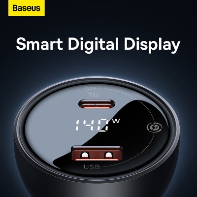 Автомобильное зарядное устройство BASEUS Digital Display PD3.1 Dual Fast Charge 140W, USB+Type-C + Кабель Type-C-Type-C, Автомобильное зарядное устройство BASEUS Digital Display PD3.1 Dual Fast Charge 140W, USB+Type-C + Кабель Type-C-Type-C,