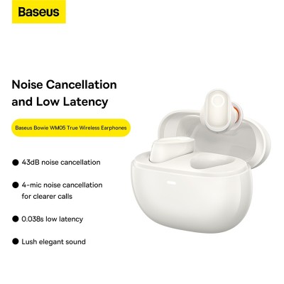 Беспроводные наушники BASEUS Bowie WM05, Bluetooth, 35 мАч, кремовый Беспроводные наушники BASEUS Bowie WM05, Bluetooth, 35 мАч, кремовый