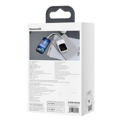 Портативный аккумулятор BASEUS Qpow Pro Digital Display Fast Charge 20W iP Edition, 3A, 10000 мА⋅ч, белый, с кабелем Typ Портативный аккумулятор BASEUS Qpow Pro Digital Display Fast Charge 20W iP Edition, 3A, 10000 мА⋅ч, белый, с кабелем Typ