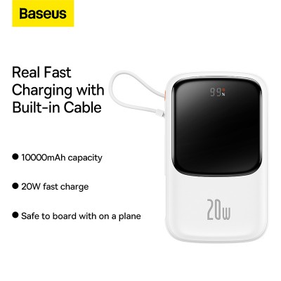 Портативный аккумулятор BASEUS Qpow Pro Digital Display Fast Charge 20W iP Edition, 3A, 10000 мА⋅ч, белый, с кабелем Typ Портативный аккумулятор BASEUS Qpow Pro Digital Display Fast Charge 20W iP Edition, 3A, 10000 мА⋅ч, белый, с кабелем Typ