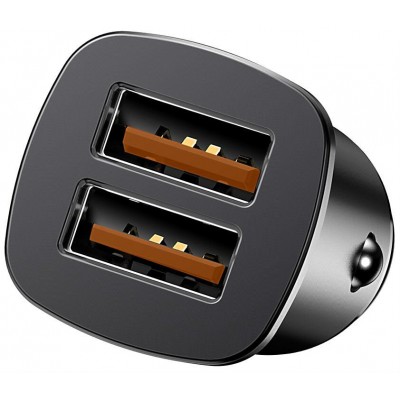 Автомобильное зарядное устройство BASEUS Square metal, 2*USB, 5A, 30W, черный, быстрая зарядка Автомобильное зарядное устройство BASEUS Square metal, 2*USB, 5A, 30W, черный, быстрая зарядка
