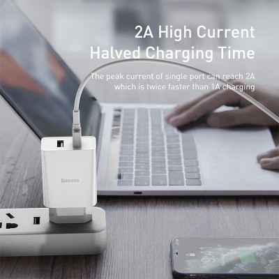 Зарядное устройство BASEUS Speed Mini Dual U Travel 2*USB + Кабель USB-Lightning, 2.1A, 10.5W, белый Зарядное устройство BASEUS Speed Mini Dual U Travel 2*USB + Кабель USB-Lightning, 2.1A, 10.5W, белый