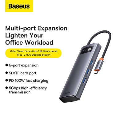 Переходник/Адаптер BASEUS Starjoy Series 6-in-1, Разветвитель, Type-C - 3xUSB3.0+ HDMI+PD+RJ45, серый Переходник/Адаптер BASEUS Starjoy Series 6-in-1, Разветвитель, Type-C - 3xUSB3.0+ HDMI+PD+RJ45, серый
