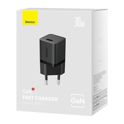 Зарядное устройство BASEUS GaN5 Fast Charger(mini) USB-C, 3A, 30W, черный Зарядное устройство BASEUS GaN5 Fast Charger(mini) USB-C, 3A, 30W, черный